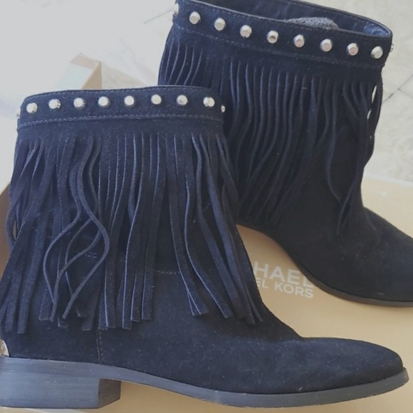 Michael Kors Shoes - MICHAEL KORS Black Fringe Ankle Booties NWOT